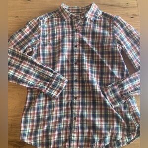 Uniqlo Plaid Flannel Button Down Long Sleeve Shirt Blue Red Girls Medium Prelove